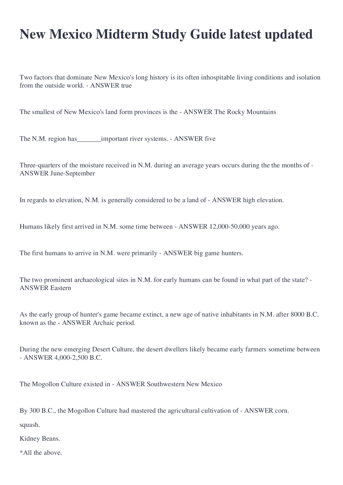 Preview image for New Mexico Midterm Study Guide latest updated